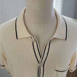 Marine Layer Cream Polo with Black Trim - Large